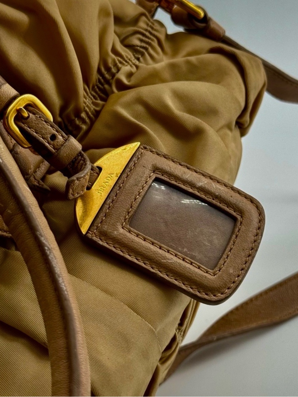 ✨ AUTHENTIC ✨Prada Vintage Tessuto Gaufre Ruched Nylon Satchel Handbag-Tan/Beige - Picture 5 of 13